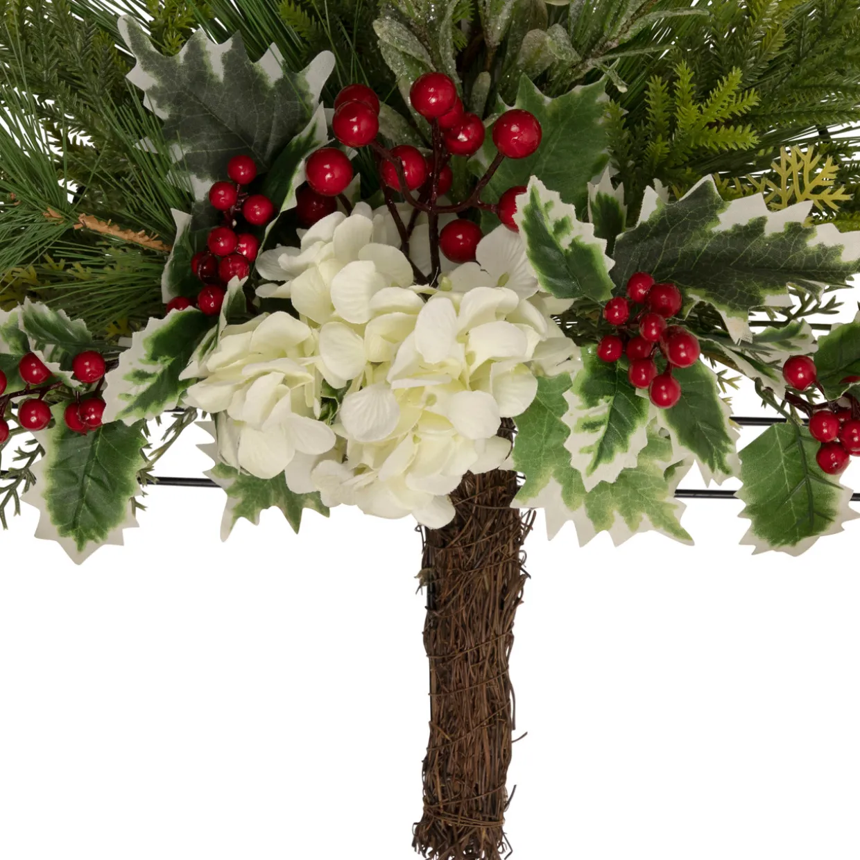 24" Pine Christmas Tree Wall Hanging Decoration with Berries and Holly