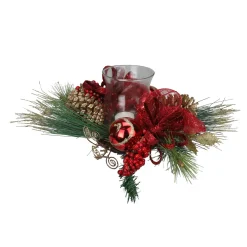 18" Pine Sprigs and Glittered Berries Christmas Hurricane Candle Holder