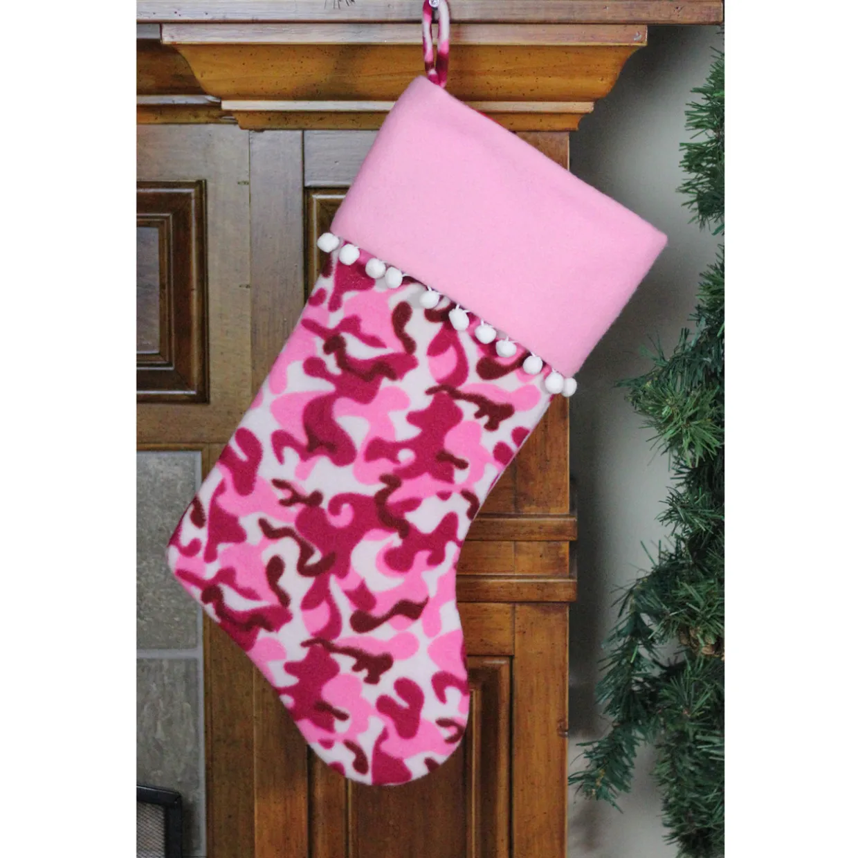 15.75" Pink and Brown Camouflage Christmas Stocking with Cuff