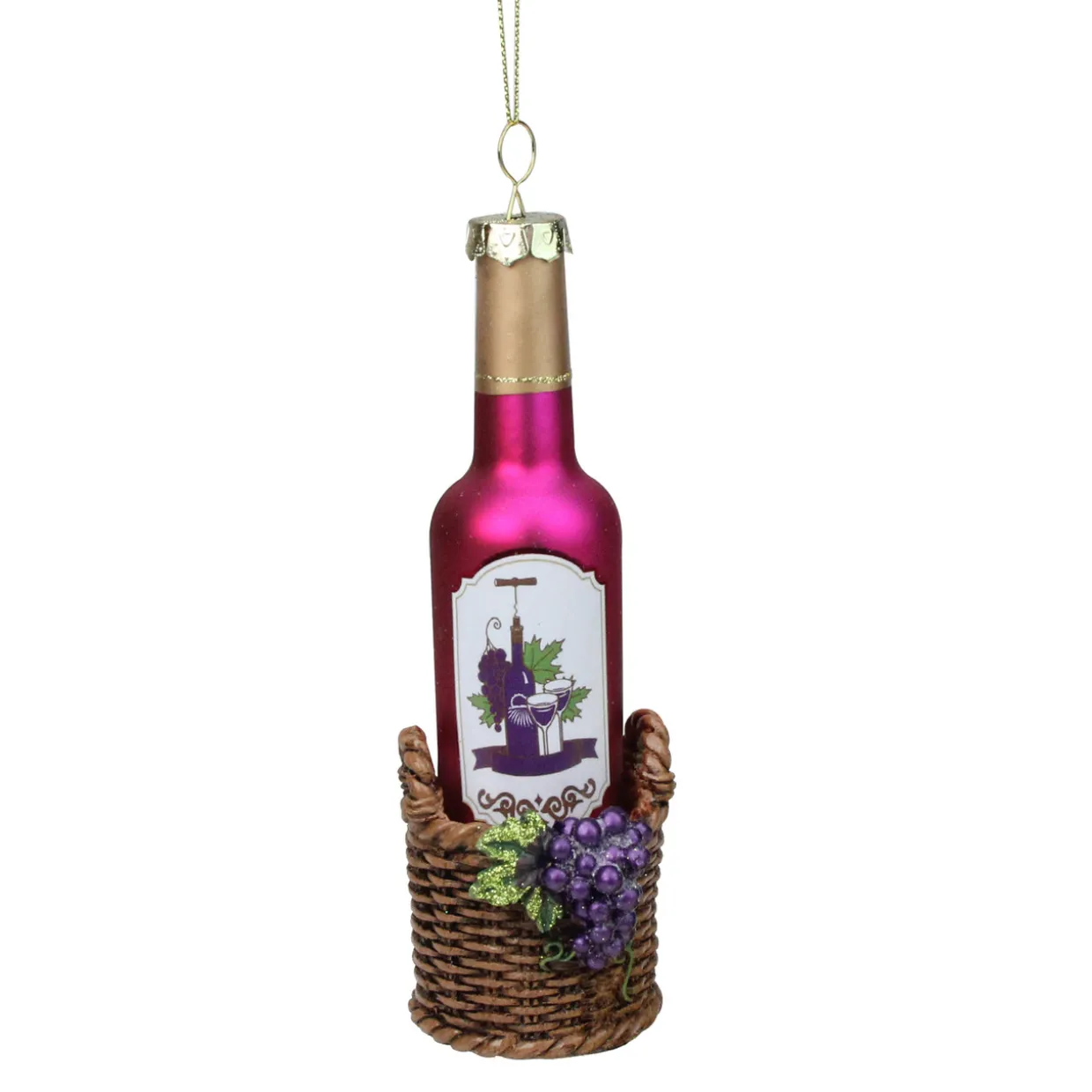 6.25" Pink and Brown Wine Bottle Hanging Christmas Ornament