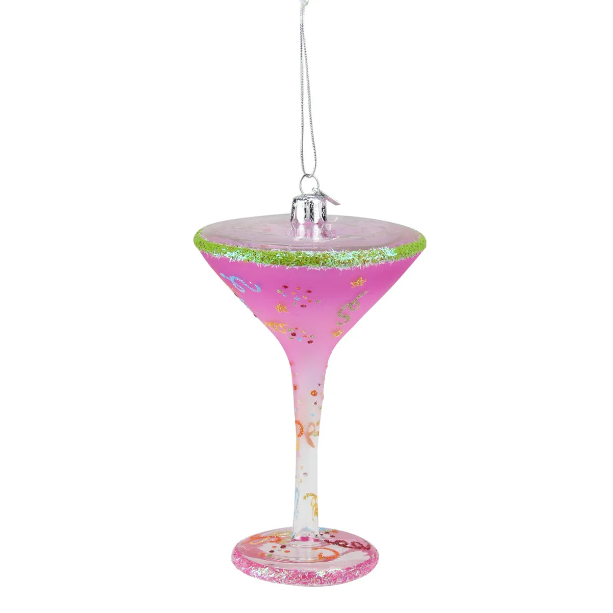 7" Pink and Clear Blown Happy Birth-Tini Martini Cocktail Glass Christmas Ornament