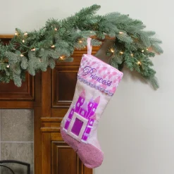 20" Pink and Purple Glitter Princess Christmas Stocking