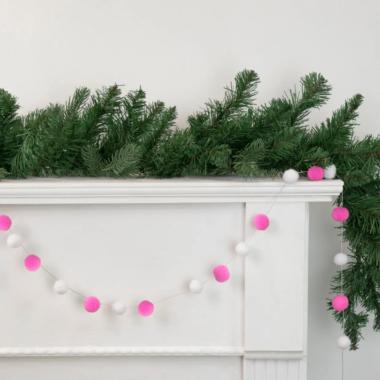 9' Pink and White Plush Snowball Christmas Garland