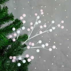 24" Pink and White Pom Pom Christmas Spray