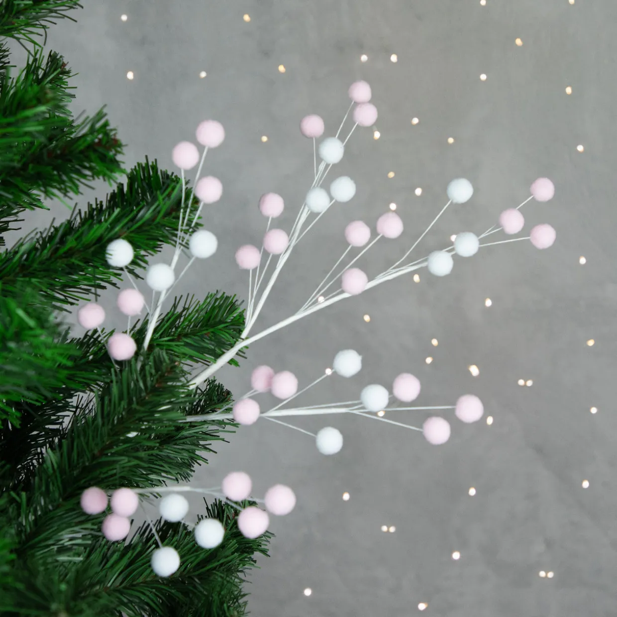 24" Pink and White Pom Pom Christmas Spray