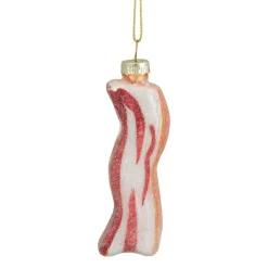 3.5" Pink and White Strip of Bacon Glass Christmas Ornament