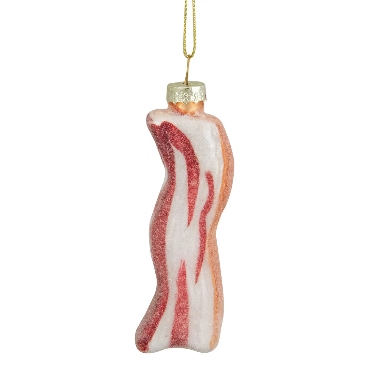 3.5" Pink and White Strip of Bacon Glass Christmas Ornament