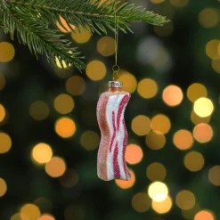 3.5" Pink and White Strip of Bacon Glass Christmas Ornament