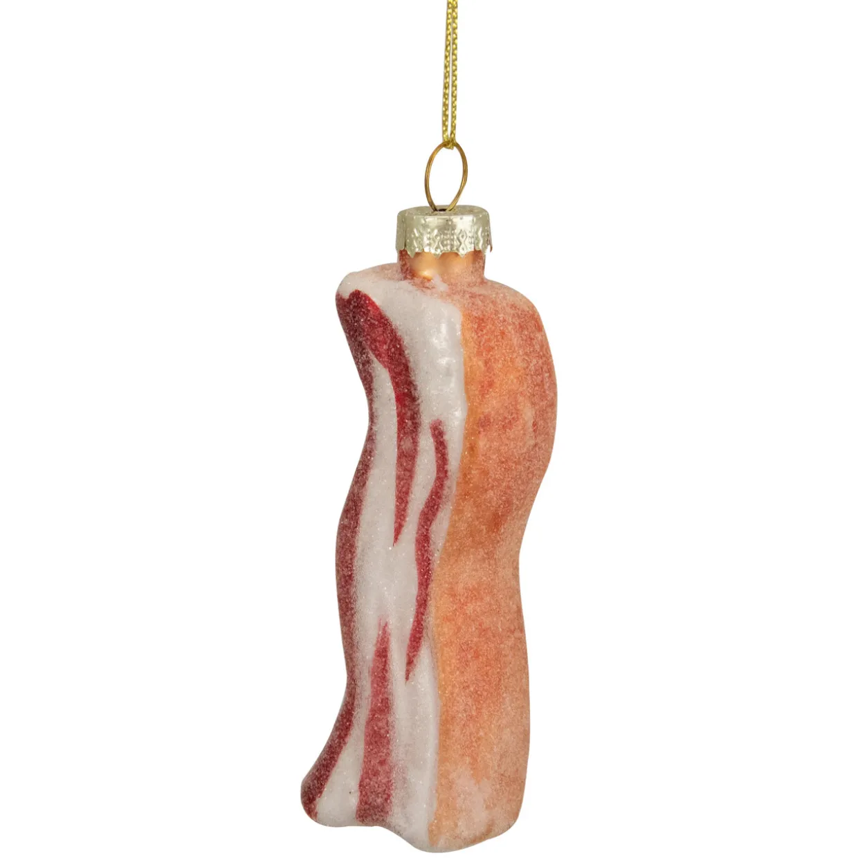 3.5" Pink and White Strip of Bacon Glass Christmas Ornament