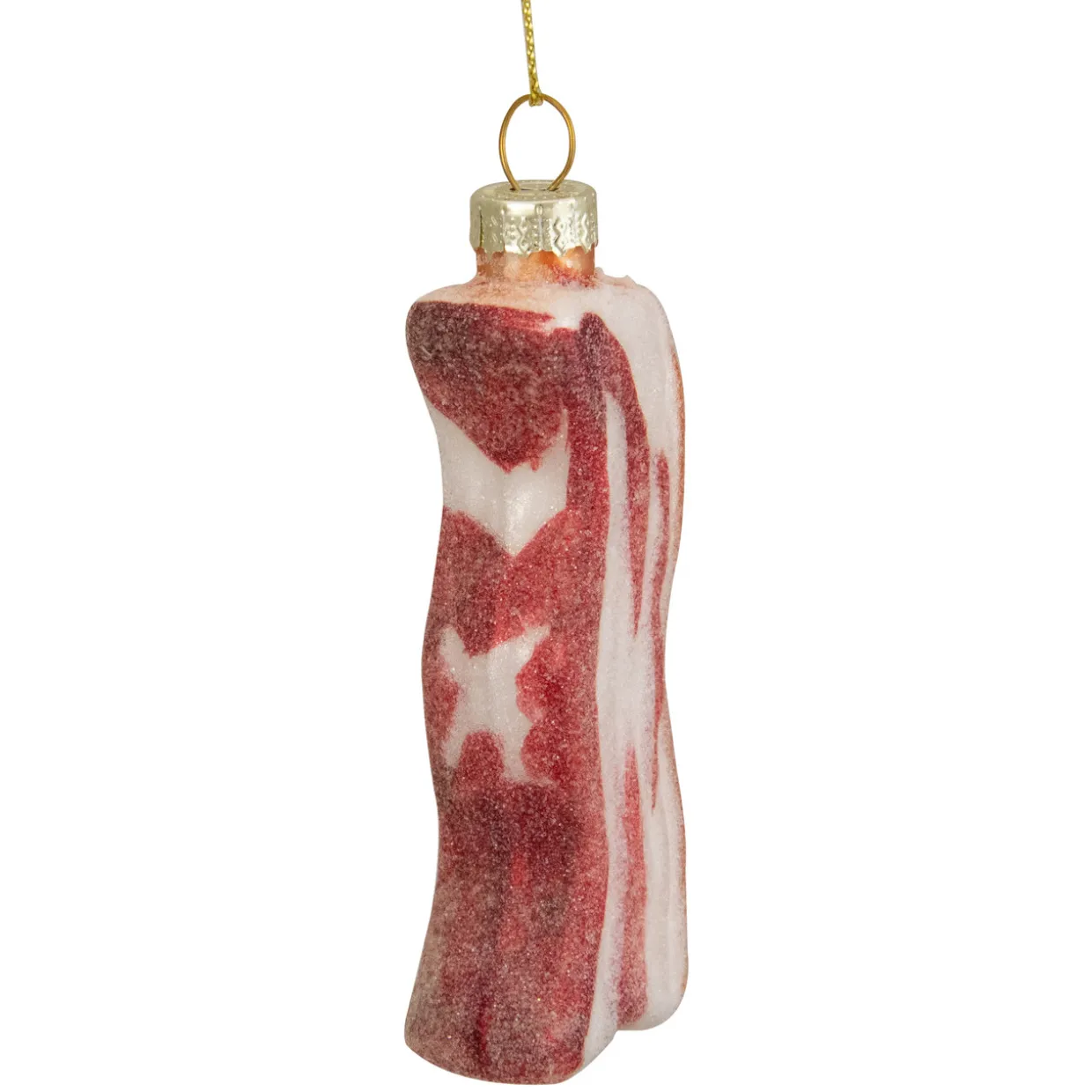3.5" Pink and White Strip of Bacon Glass Christmas Ornament