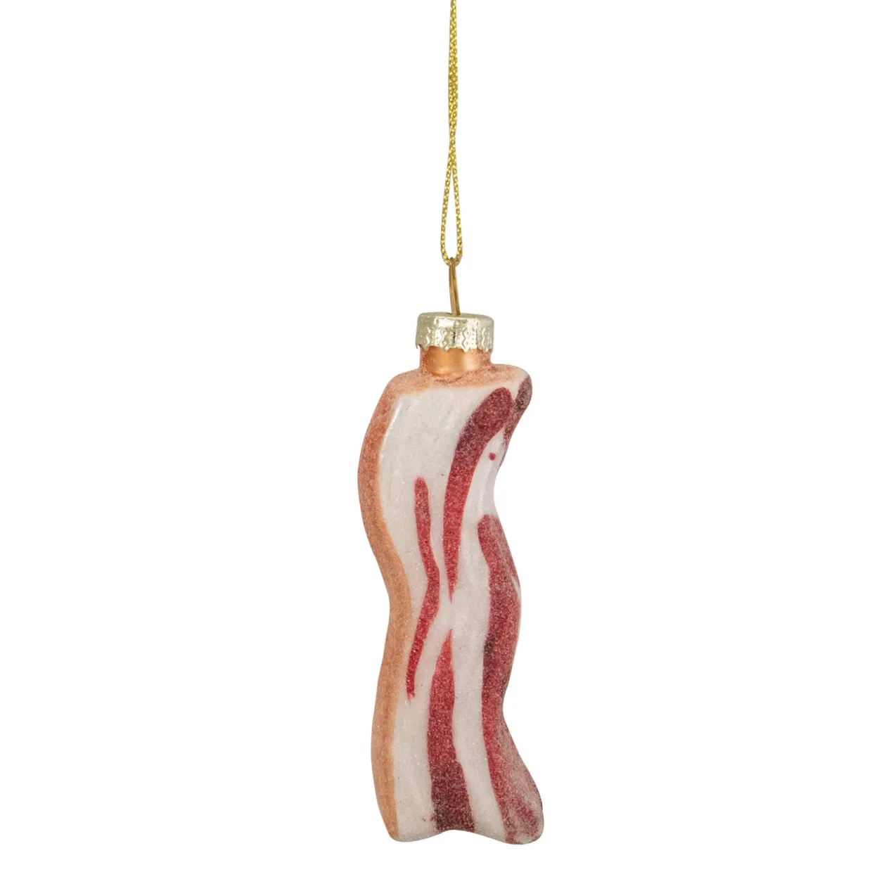 3.5" Pink and White Strip of Bacon Glass Christmas Ornament