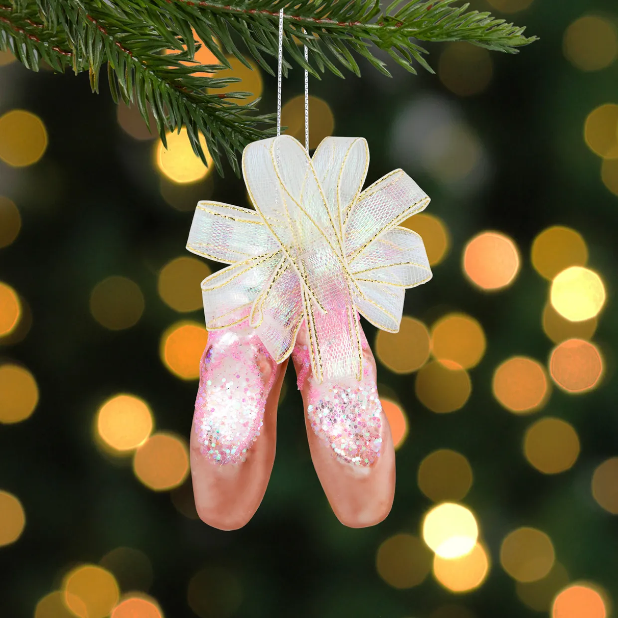 3" Pink Ballerina Slippers Glass Christmas Ornament