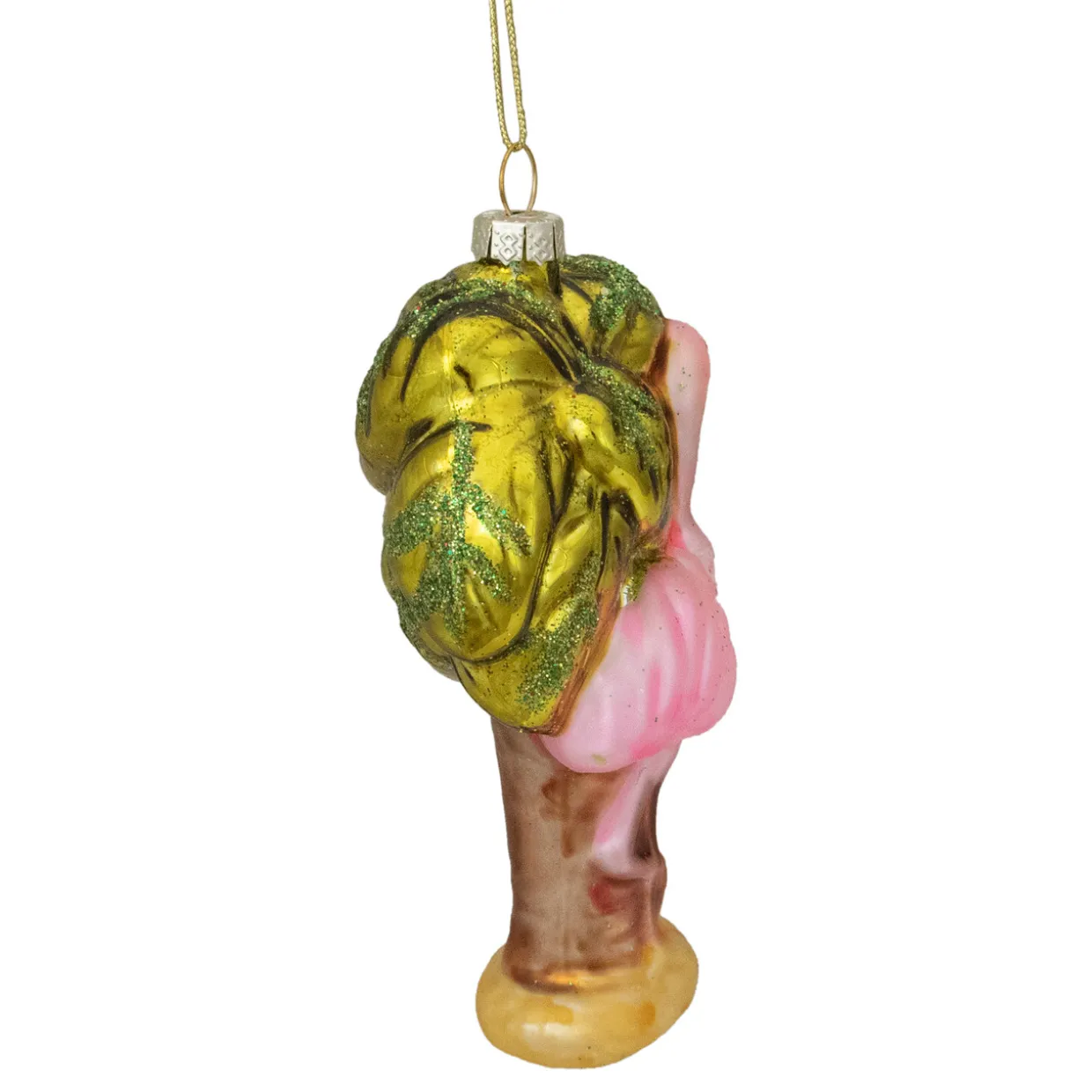4" Pink Flamingo with Palm Tree Glass Christmas Ornament