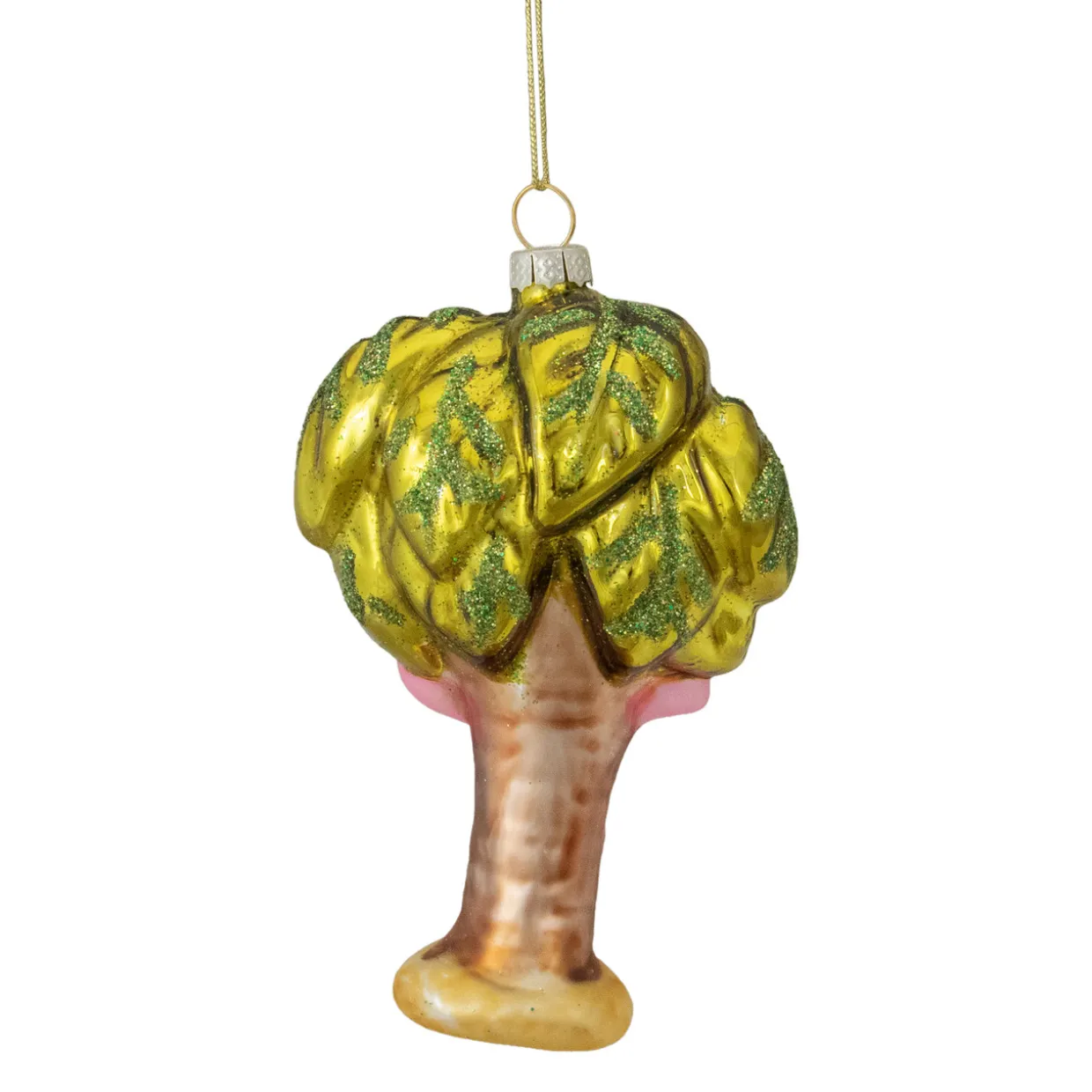 4" Pink Flamingo with Palm Tree Glass Christmas Ornament