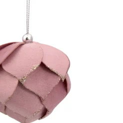 5" Pink Flower Glitter Petal Shatterproof Ball Christmas Ornament