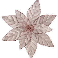 10" Pink Glittered Poinsettia Christmas Floral Pick Clip-On Ornament