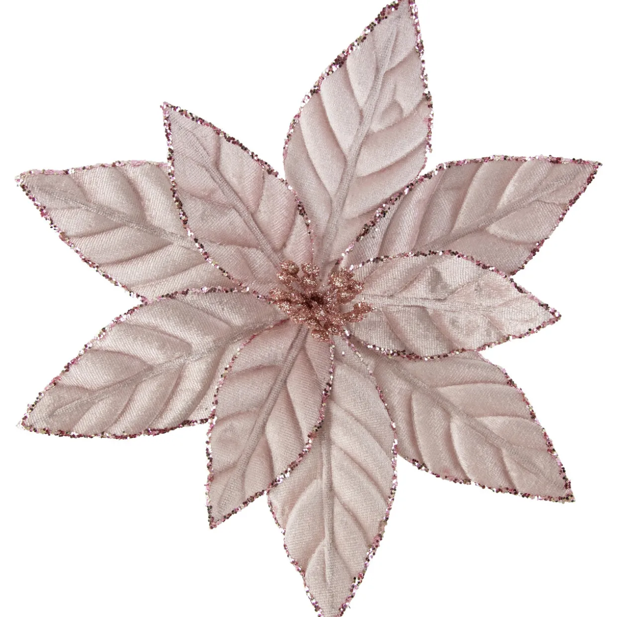 10" Pink Glittered Poinsettia Christmas Floral Pick Clip-On Ornament