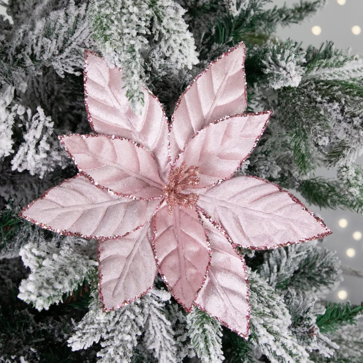 10" Pink Glittered Poinsettia Christmas Floral Pick Clip-On Ornament