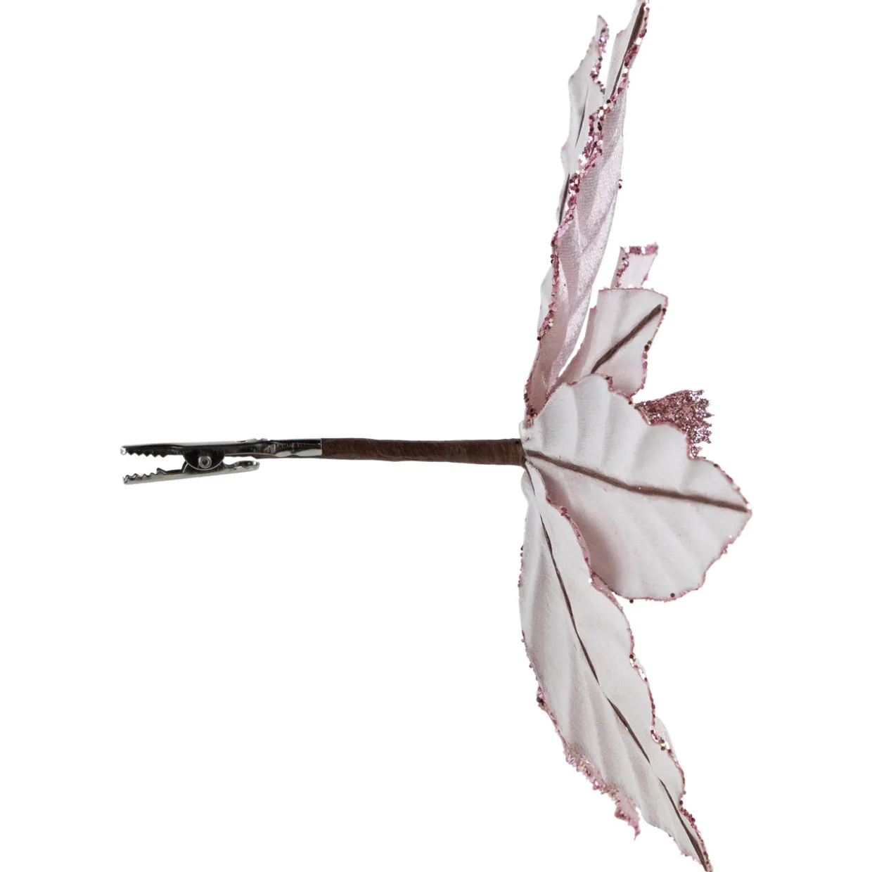 10" Pink Glittered Poinsettia Christmas Floral Pick Clip-On Ornament