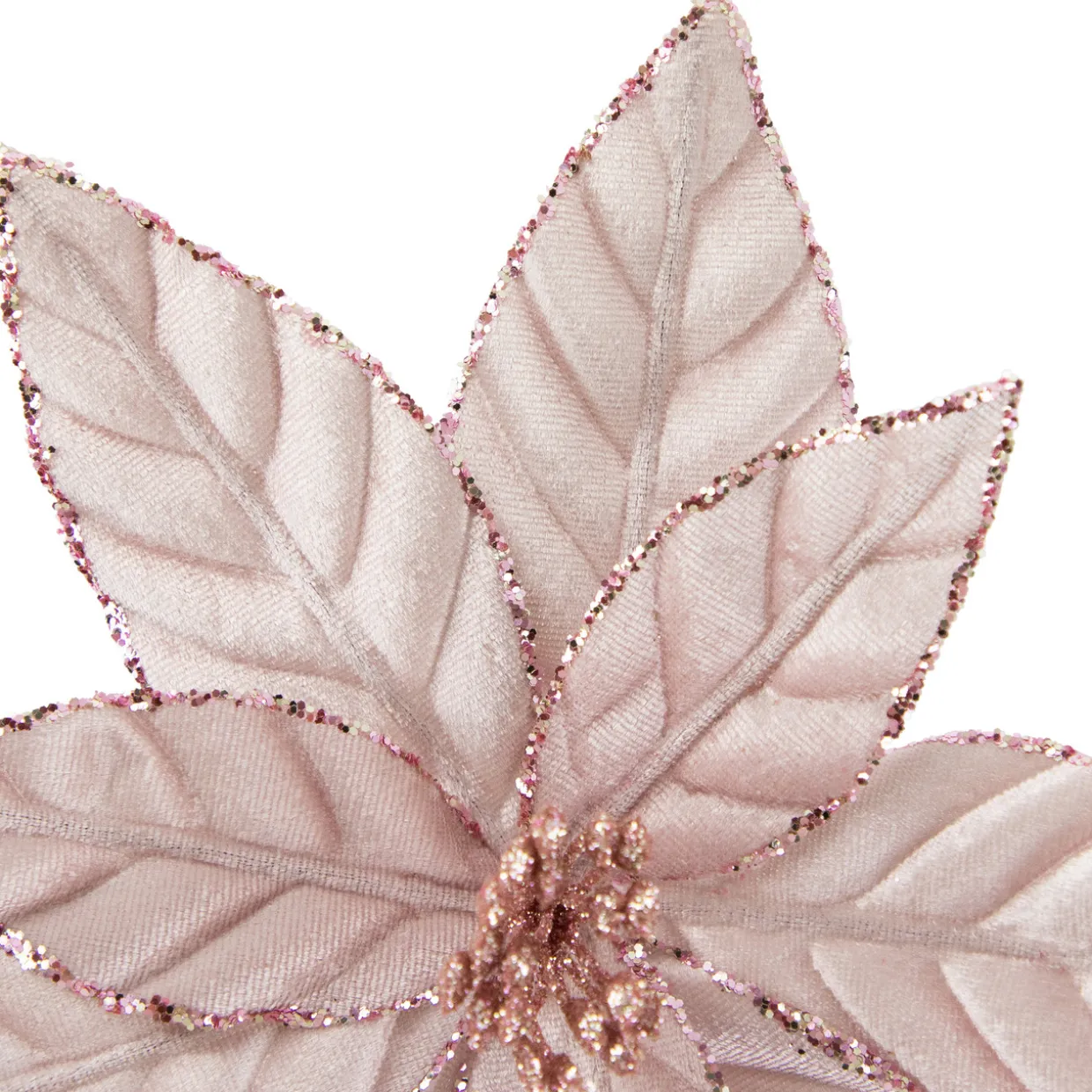 10" Pink Glittered Poinsettia Christmas Floral Pick Clip-On Ornament