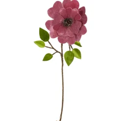 21.5" Pink Heart Flower with Stem and Leaves Christmas Pick