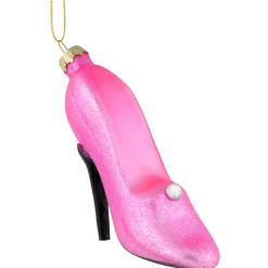 4" Pink High Heel Glittered Glass Christmas Ornament
