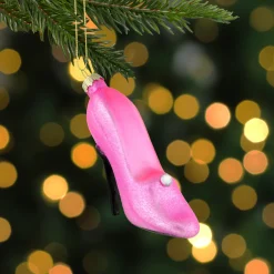4" Pink High Heel Glittered Glass Christmas Ornament