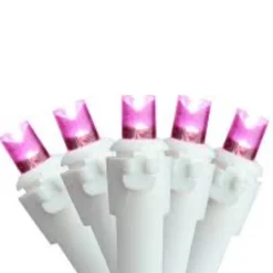 50 Pink LED Wide Angle Christmas Lights - 16.25 ft White Wire