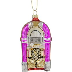 5" Pink Retro Juke Box Glass Christmas Ornament