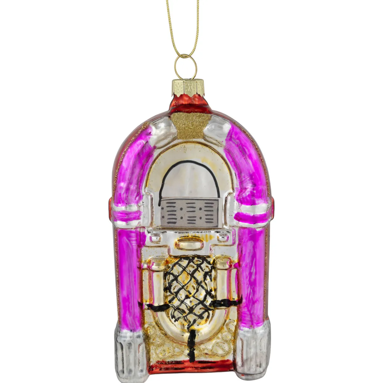 5" Pink Retro Juke Box Glass Christmas Ornament