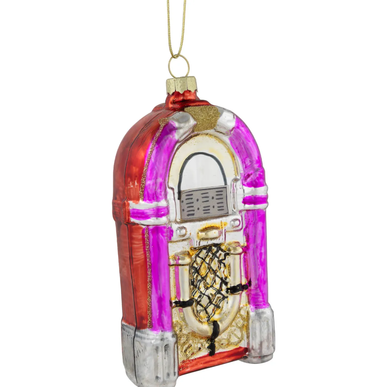 5" Pink Retro Juke Box Glass Christmas Ornament