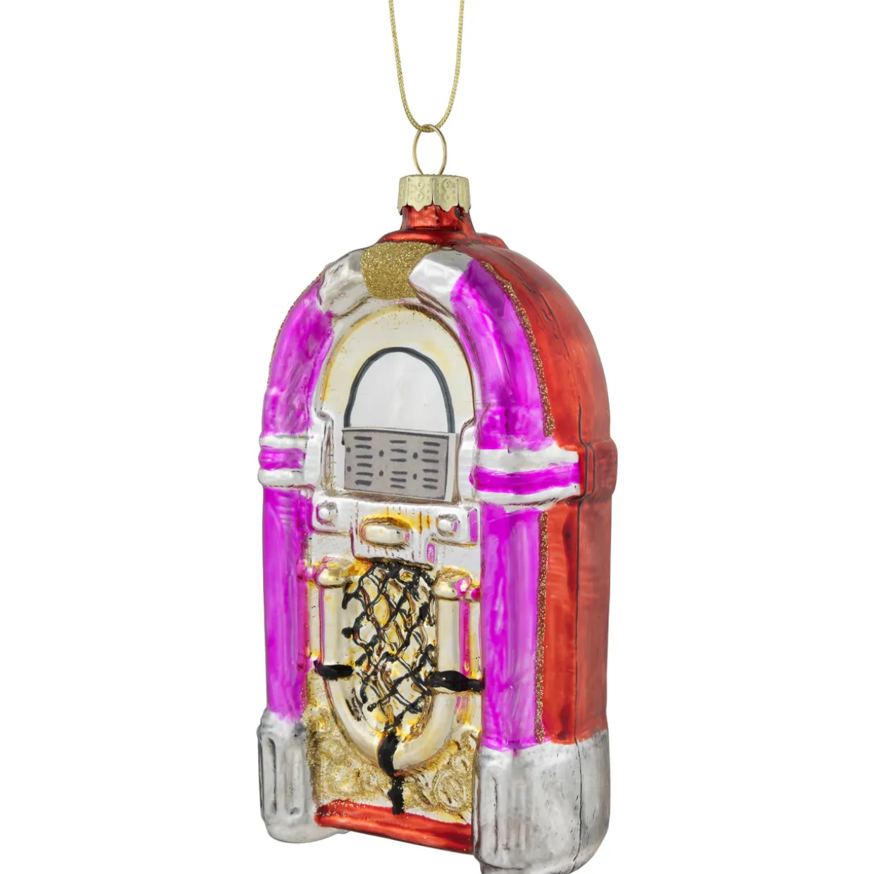 5" Pink Retro Juke Box Glass Christmas Ornament