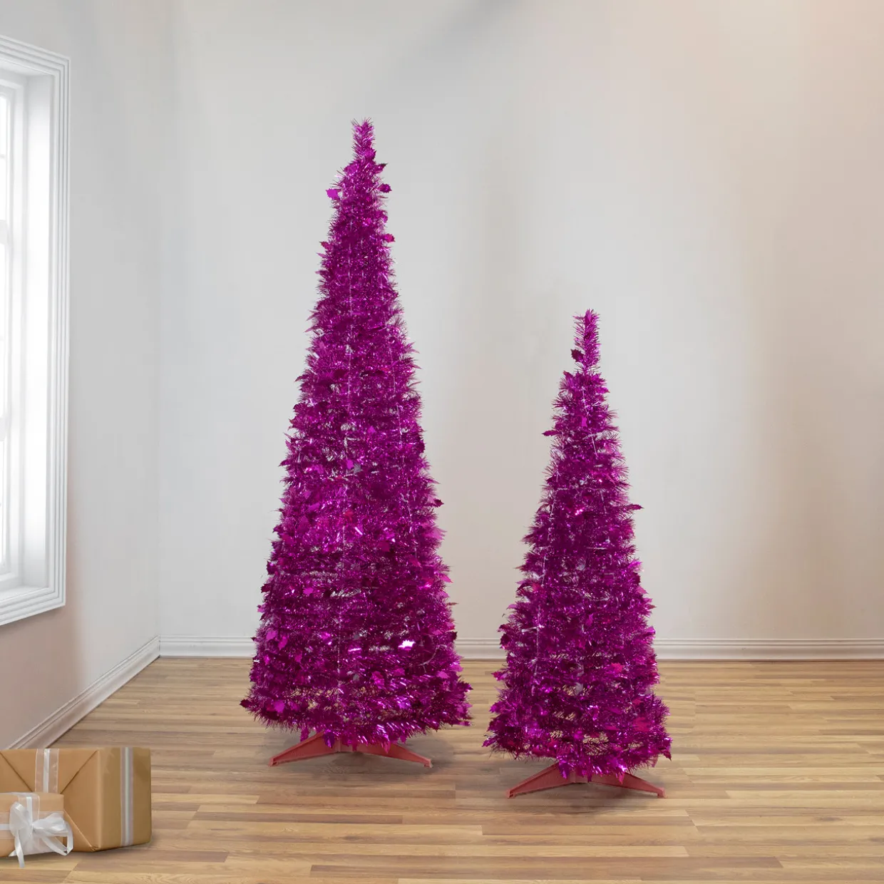 4' Pink Tinsel Pop-Up Artificial Christmas Tree, Unlit