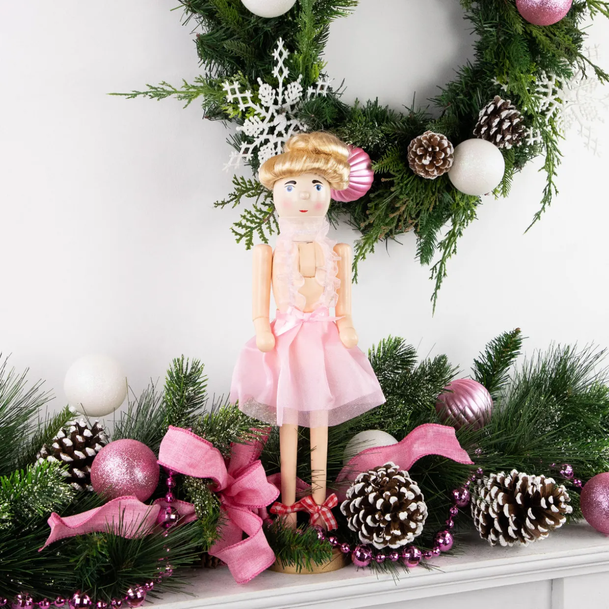 15.5" Pink Tutu Blonde Wooden Ballerina Wooden Christmas Nutcracker