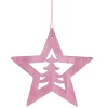 4" Pink Wooden Cut Out Star Christmas Ornament