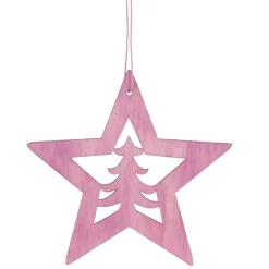 4" Pink Wooden Cut Out Star Christmas Ornament