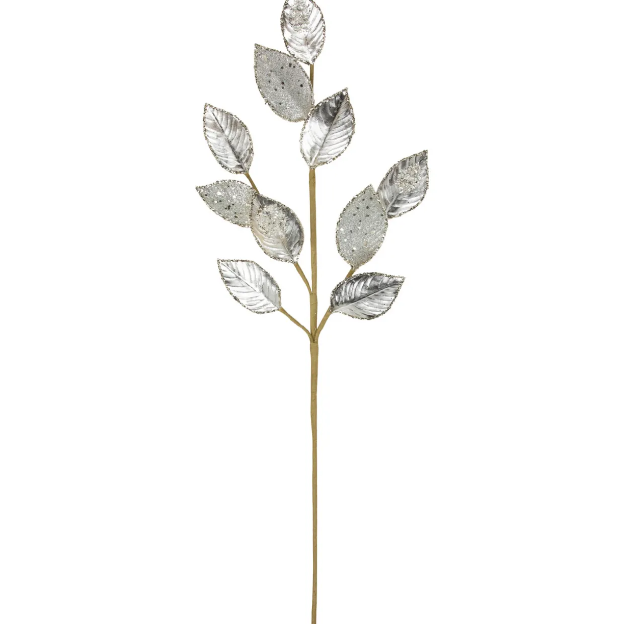 28" Platinum Silver and Icy Glitter Leaves Christmas Spray