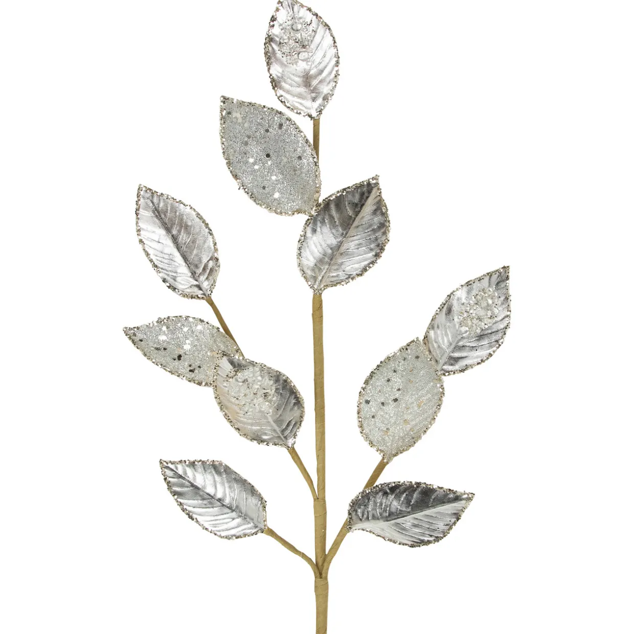 28" Platinum Silver and Icy Glitter Leaves Christmas Spray