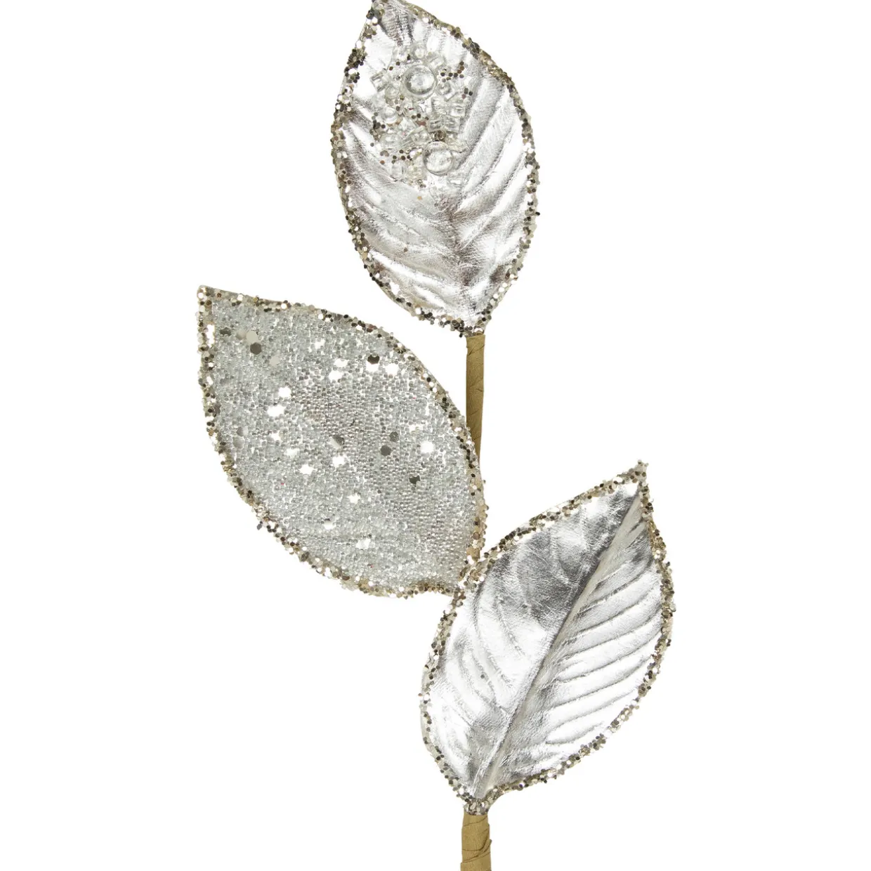 28" Platinum Silver and Icy Glitter Leaves Christmas Spray