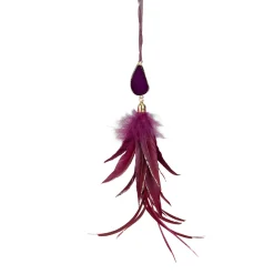 9" Plum Red Feather and Gemstone Pendant Christmas Ornament
