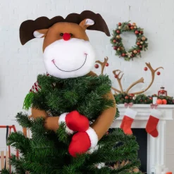 26" Plush Reindeer Christmas Tree Topper, Unlit