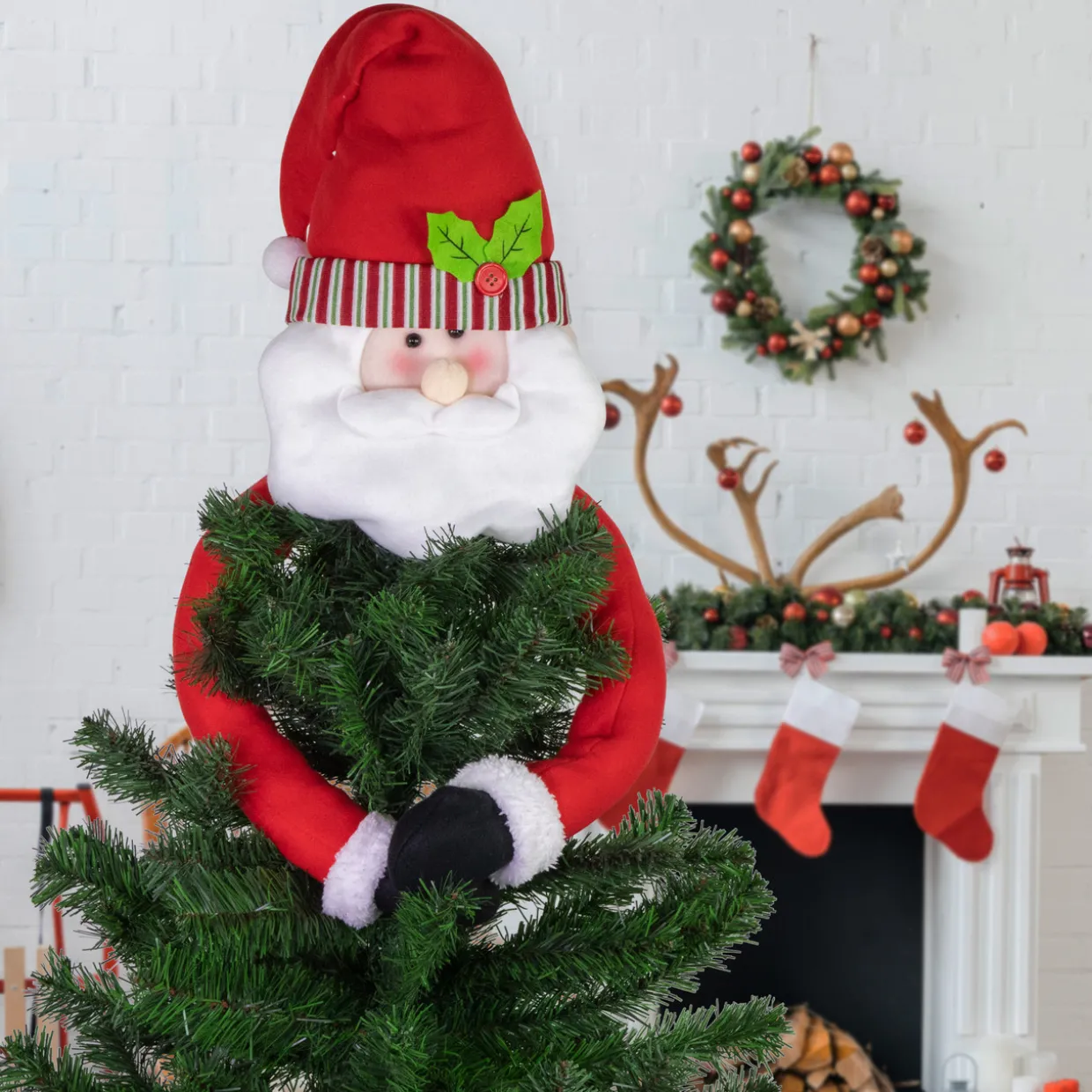 27" Plush Santa Claus Christmas Tree Topper, Unlit