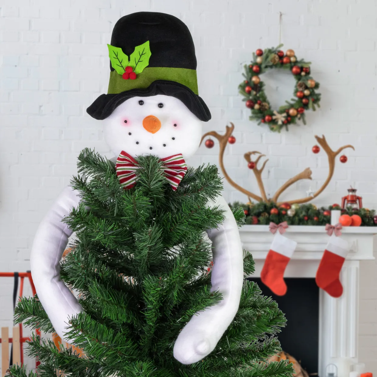 25" Plush Snowman Christmas Tree Topper, Unlit