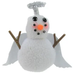 5" Plush White Angel Snowman with Silver Halo Christmas Ornament