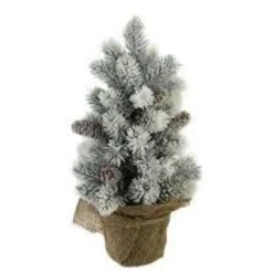 12" Potted Flocked Pine with Pine Cones Medium Artificial Christmas Tree – Unlit