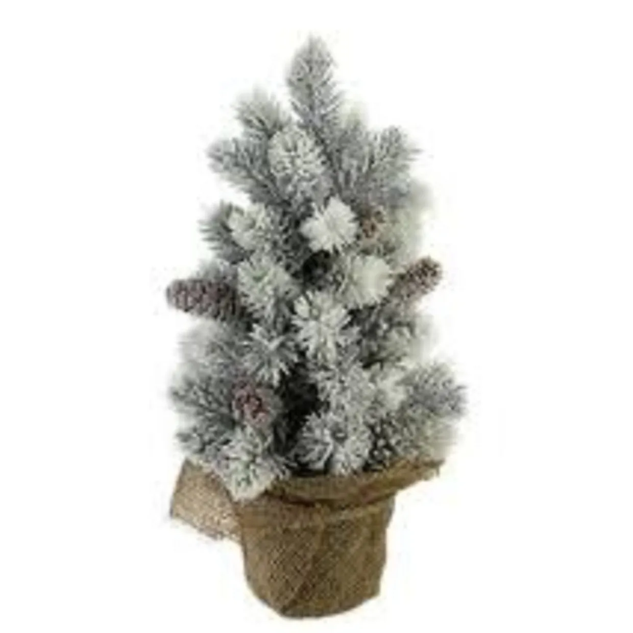 12" Potted Flocked Pine with Pine Cones Medium Artificial Christmas Tree – Unlit