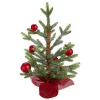 18" Potted Pine with Red Ornaments Medium Artificial Christmas Tree – Unlit