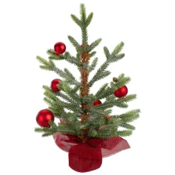 18" Potted Pine with Red Ornaments Medium Artificial Christmas Tree – Unlit