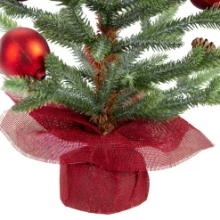 18" Potted Pine with Red Ornaments Medium Artificial Christmas Tree – Unlit
