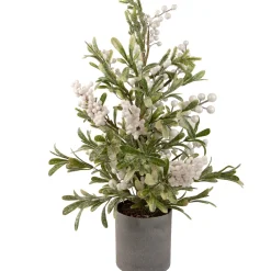 2' Potted White Berry and Frosted Pine Christmas Tree, Unlit